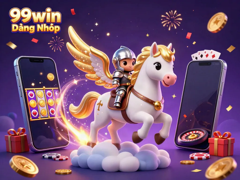 Engage in exciting gaming adventures with 99win Đăng Nhập featuring a celestial horse and a knight!