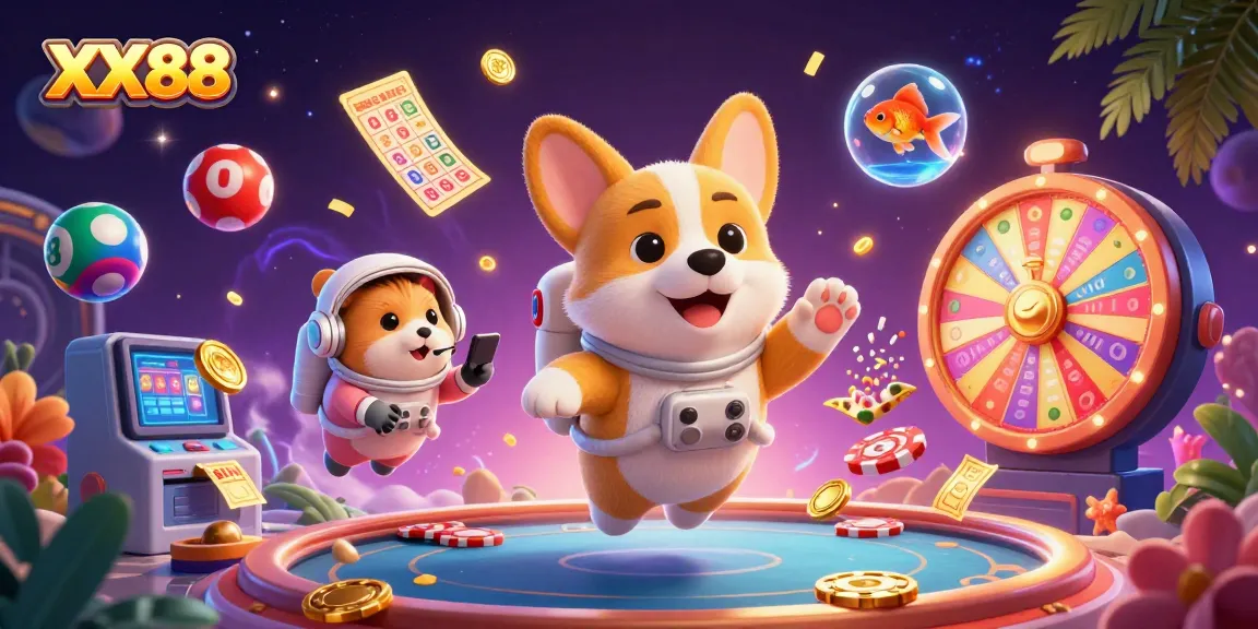 Experience fun at XX88, an exciting space-themed casino with lively characters and vibrant game elements.