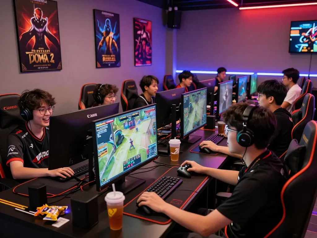 Esports betting Singapore scene with gamers cheering in a lively lounge.