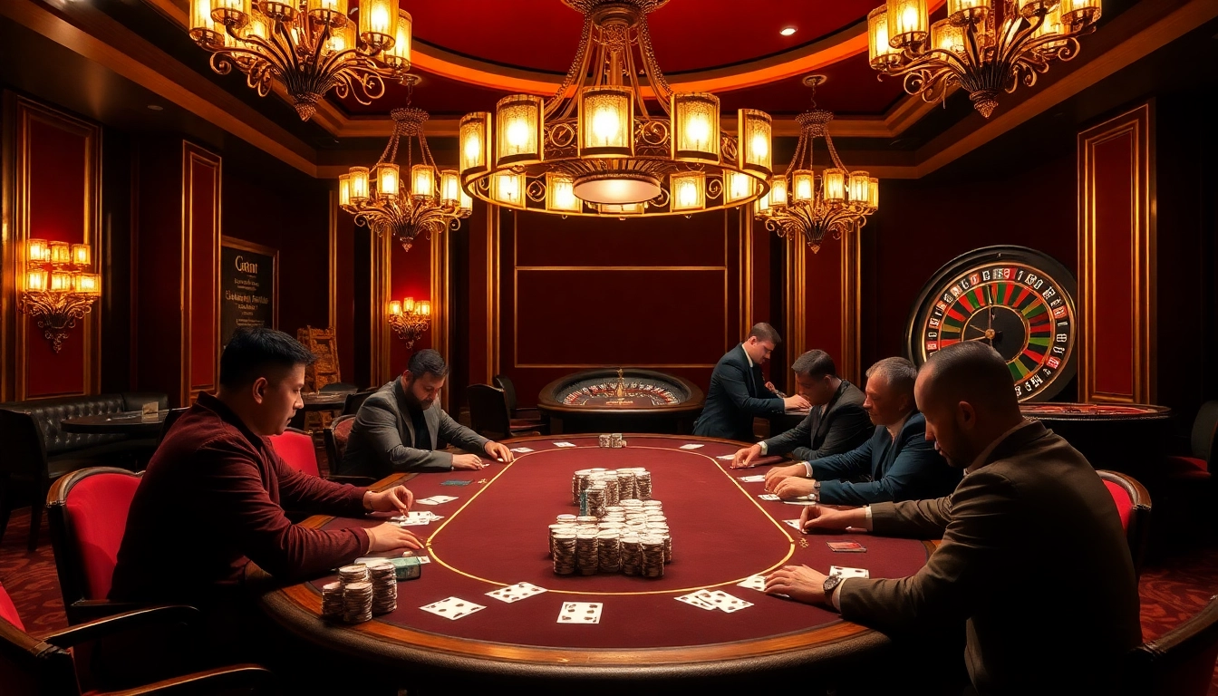 Gopay88 Daftar showcases a thrilling poker game scene with vibrant colors and luxurious casino elements.