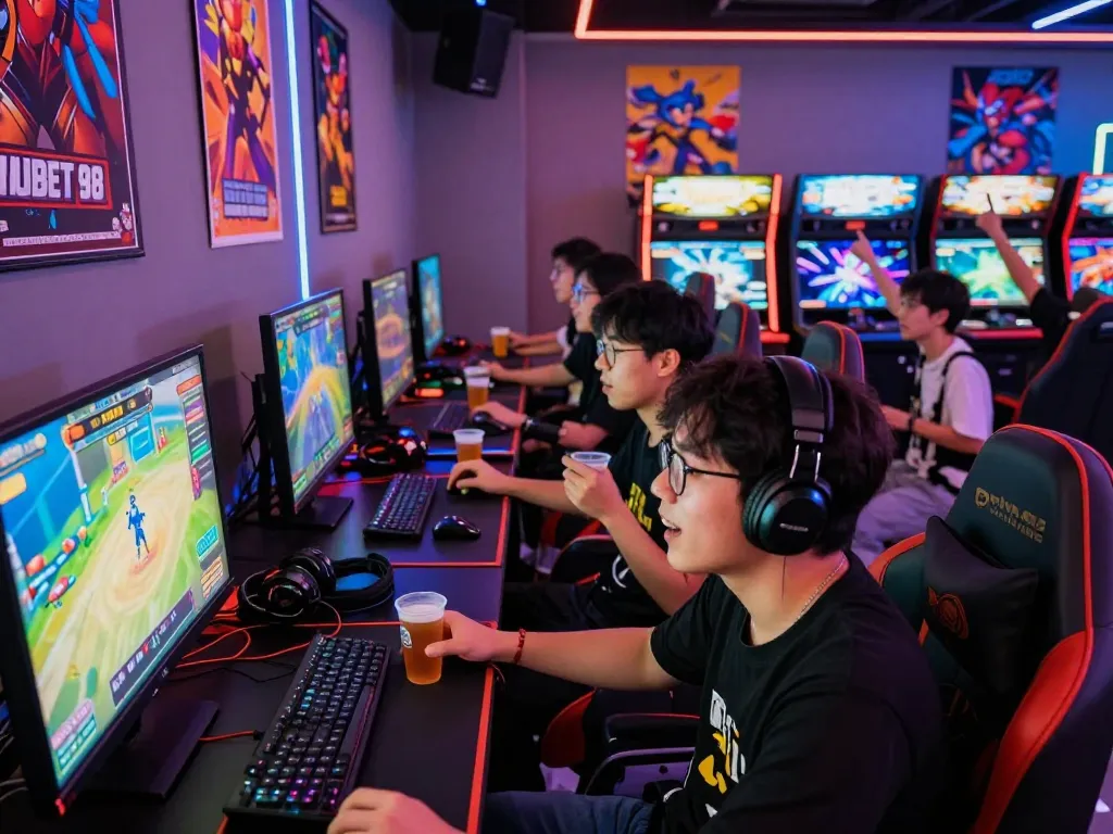 Bắn cá hubet88 esports gaming excitement in a lively arcade scene.