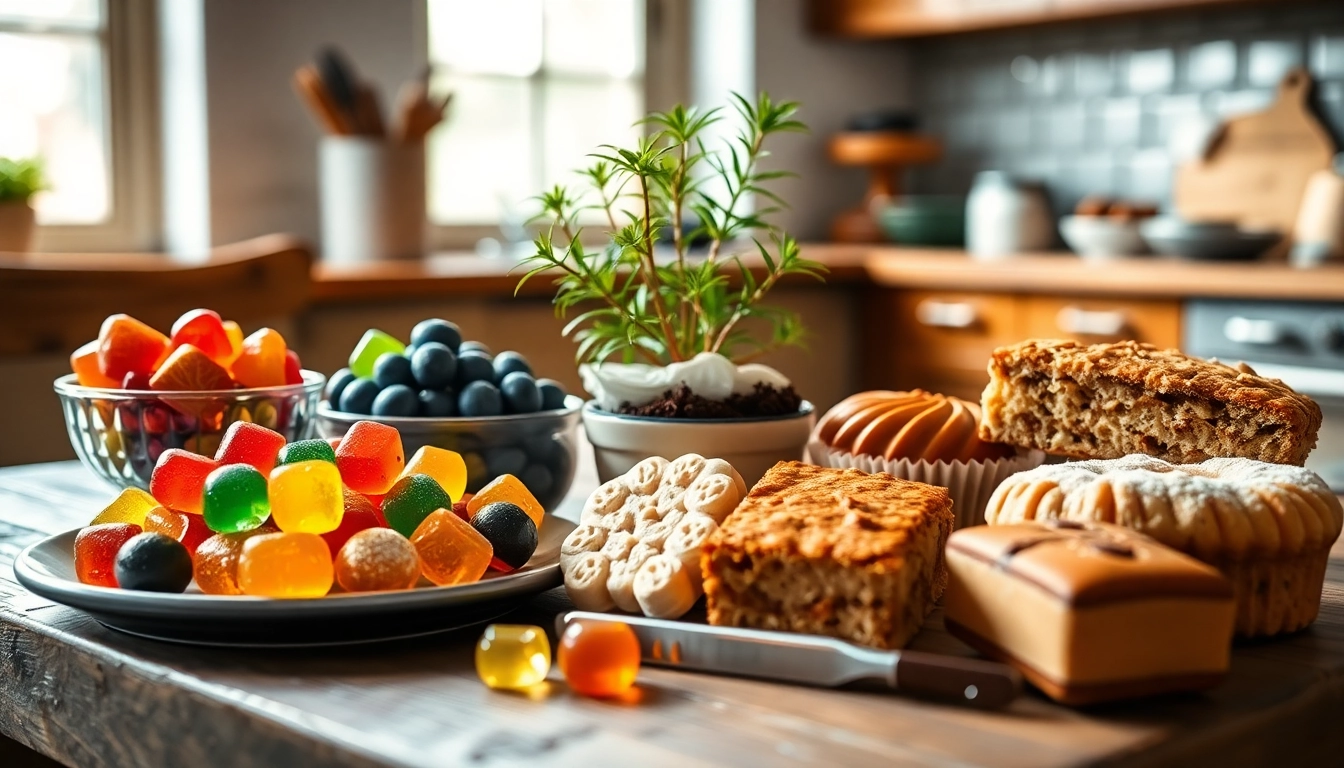 Delicious THC edible uk assortment in a cozy kitchen setting highlighting vibrant colors.