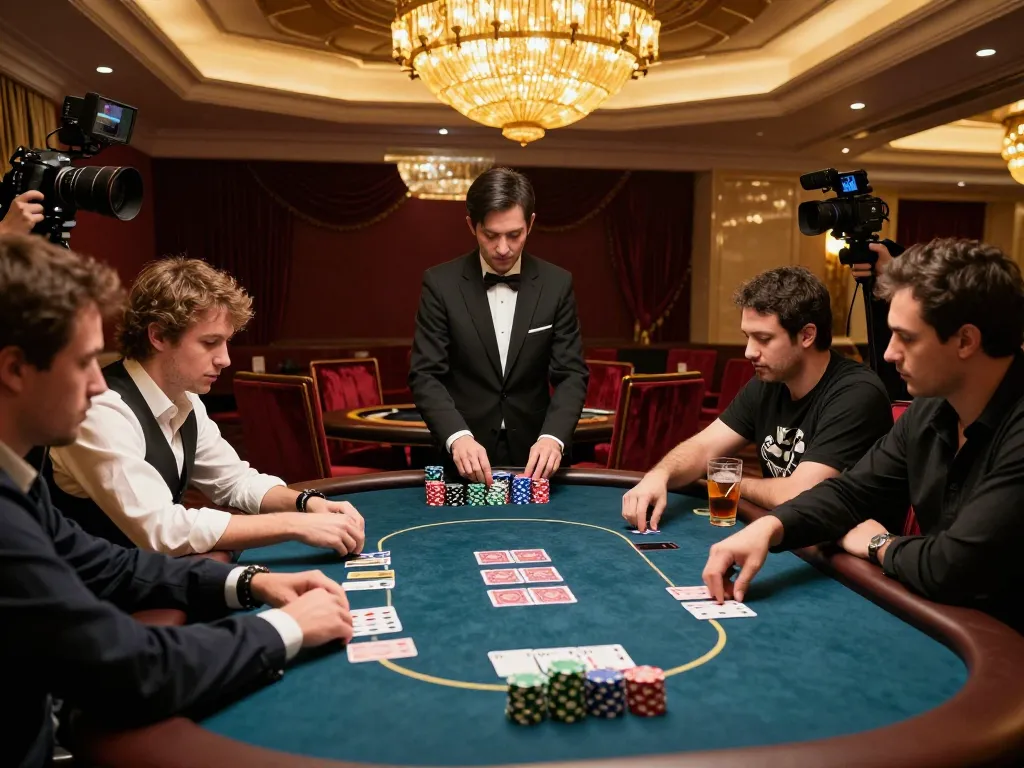 Players engaging in strategic betting during a high-stakes poker game at a luxurious casino S8.