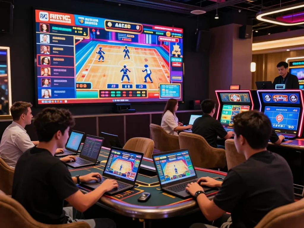 Engaging online betting environment at https://8kbetcom.club/ with players interacting with digital gaming interfaces.