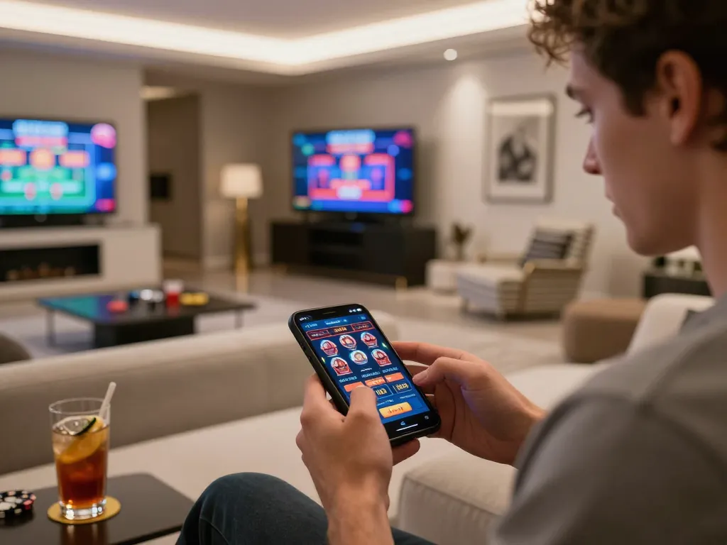 Player enjoying mobile gaming at HB88, with vibrant interface displayed on smartphone alongside strategic notes