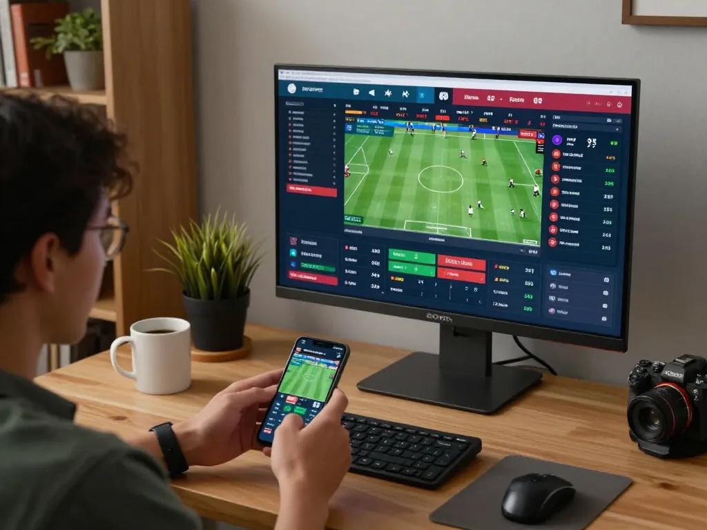 Engaging with kèo nhà cái through a vibrant online sports betting interface on computer and smartphone.