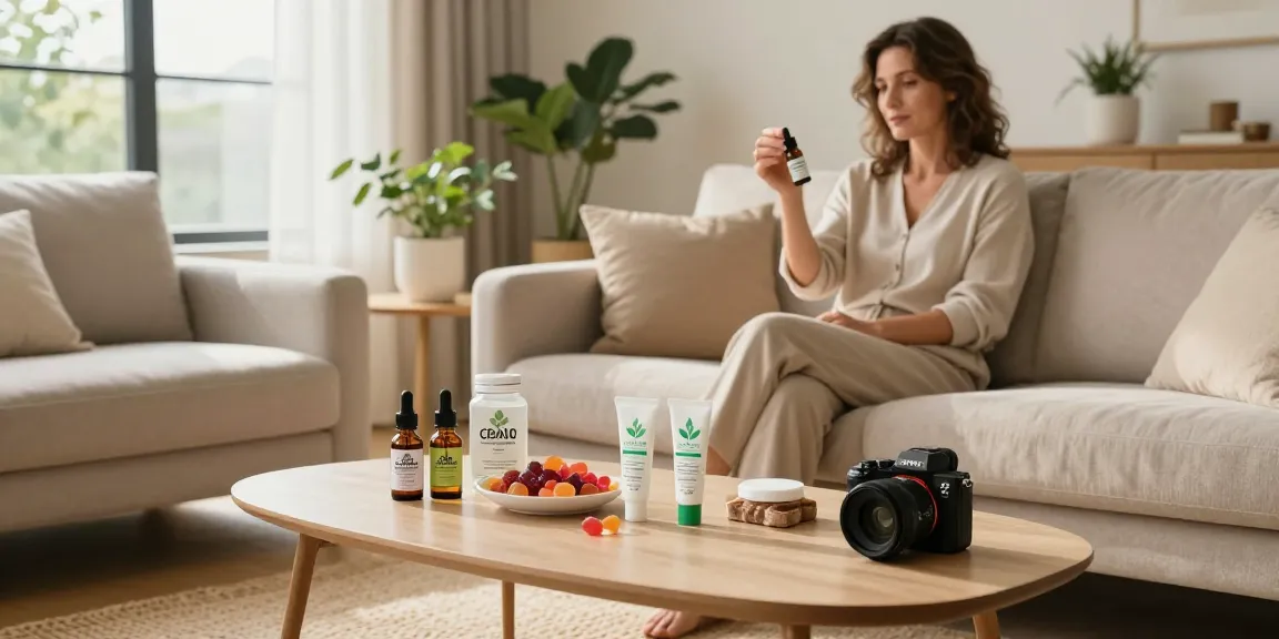 Woman enjoying premium CBD oil Canada in a cozy living room setting