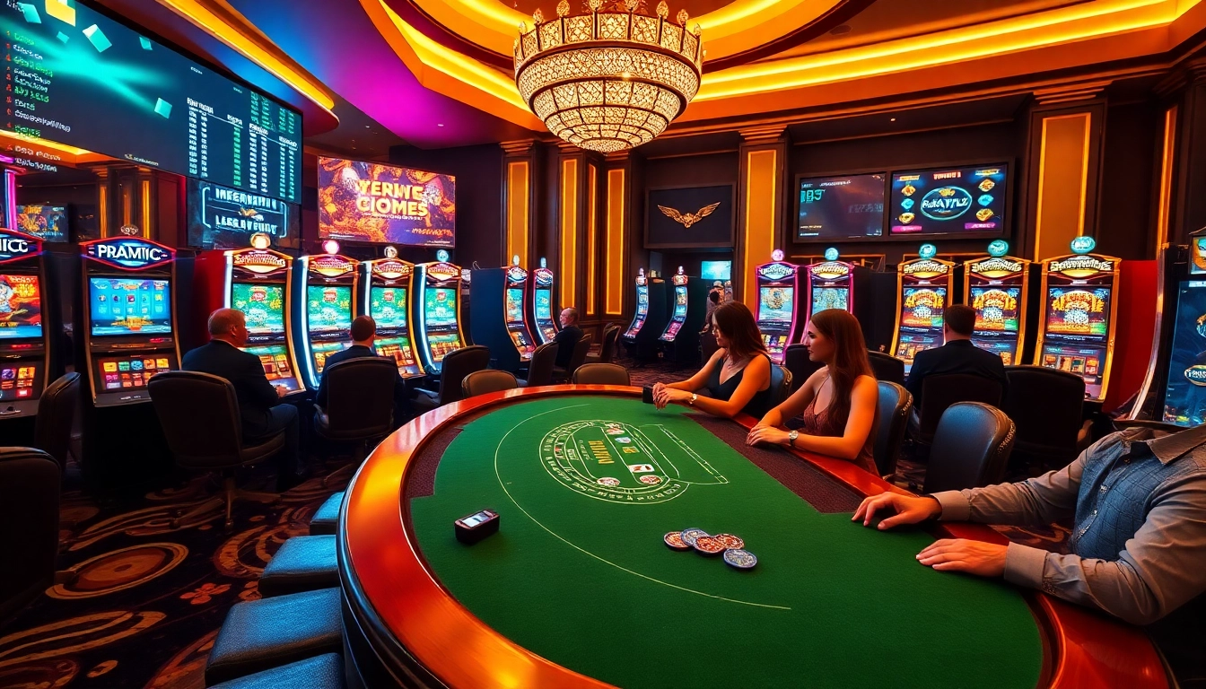 Excited players engaging with demo slot pragmatic at a luxury casino.