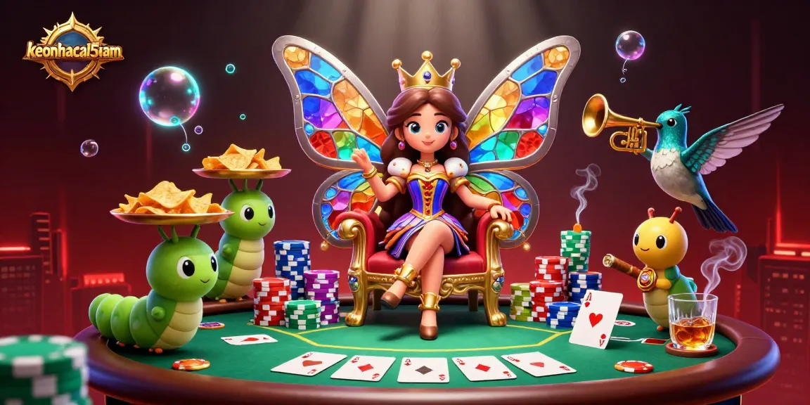 Engage in vibrant gameplay at keonhacai5nam with a butterfly queen and poker elements.