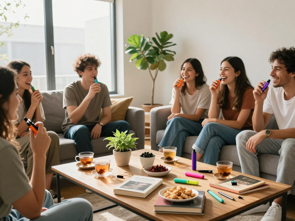 Jungle Boys THC vape devices used in a natural wellness setting with friends, emphasizing organic quality and safe usage.