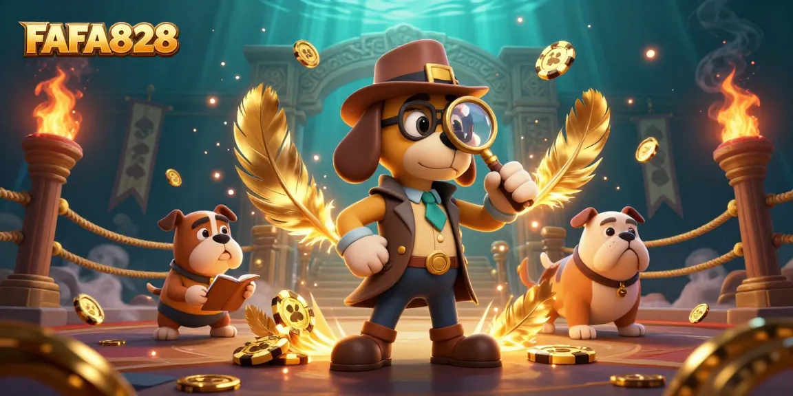 FAFA828 slots strategy highlighted by a detective duo pursuing treasure in a vibrant casino scene