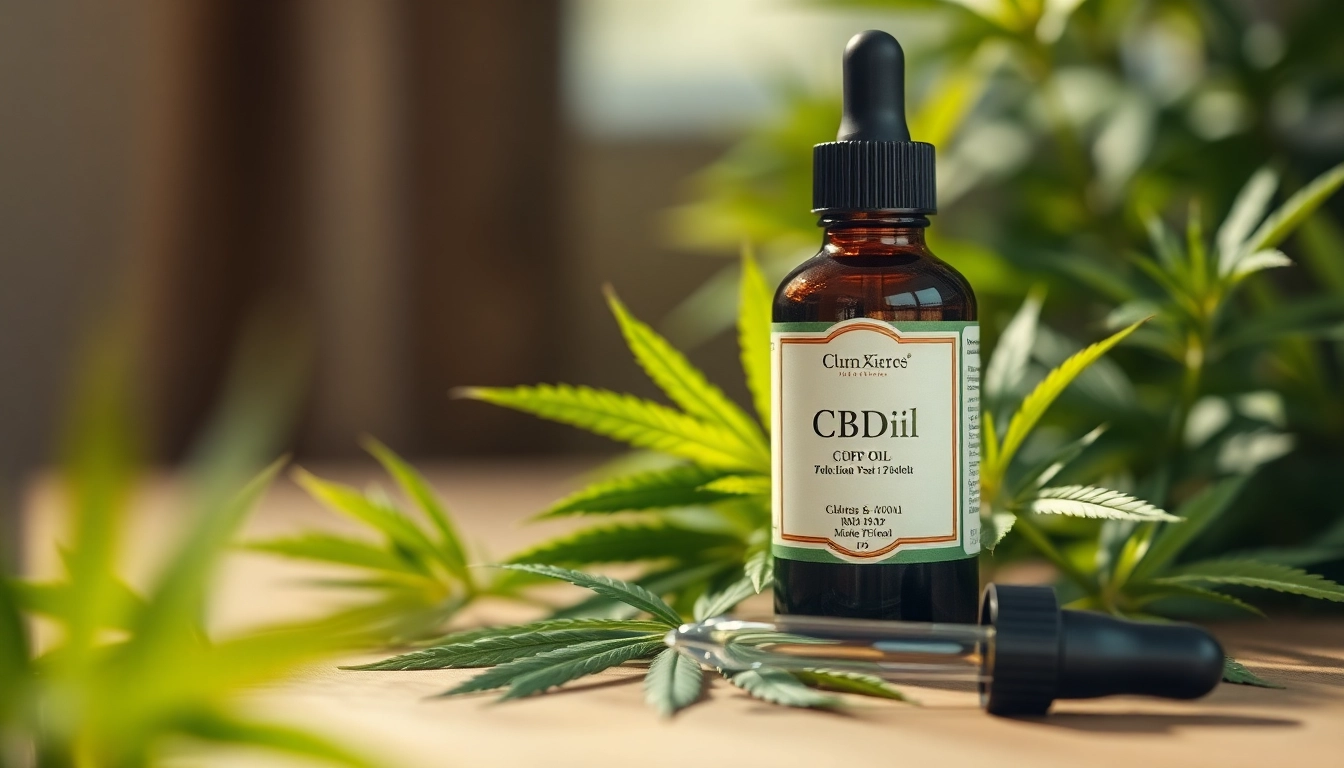 Highlighting CBD Oil in a close-up view with fresh hemp leaves and a soothing natural setting.