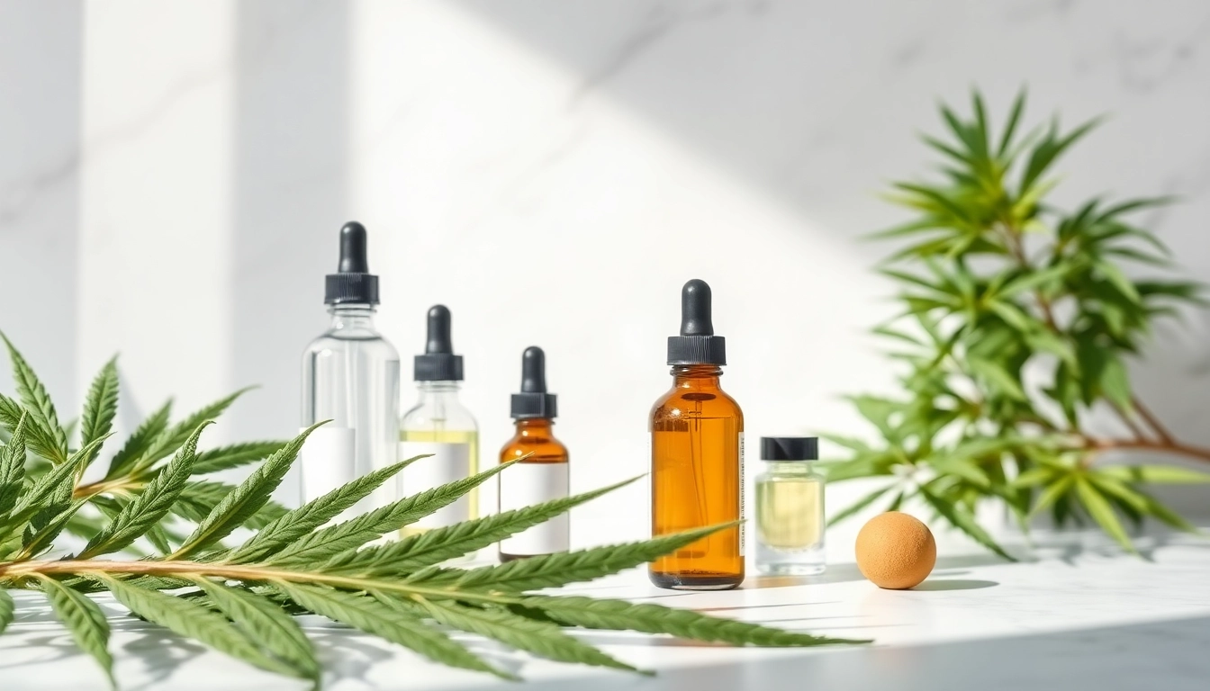 Showcase CBD products in glass bottles with natural elements to highlight quality.