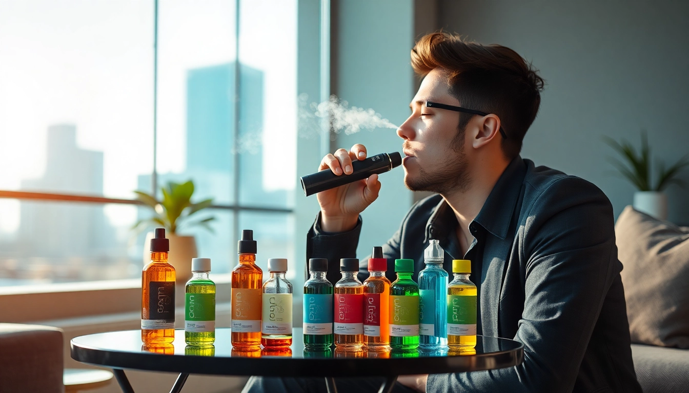 Vape & E-Liquids enthusiast savoring the experience in a vibrant urban setting.