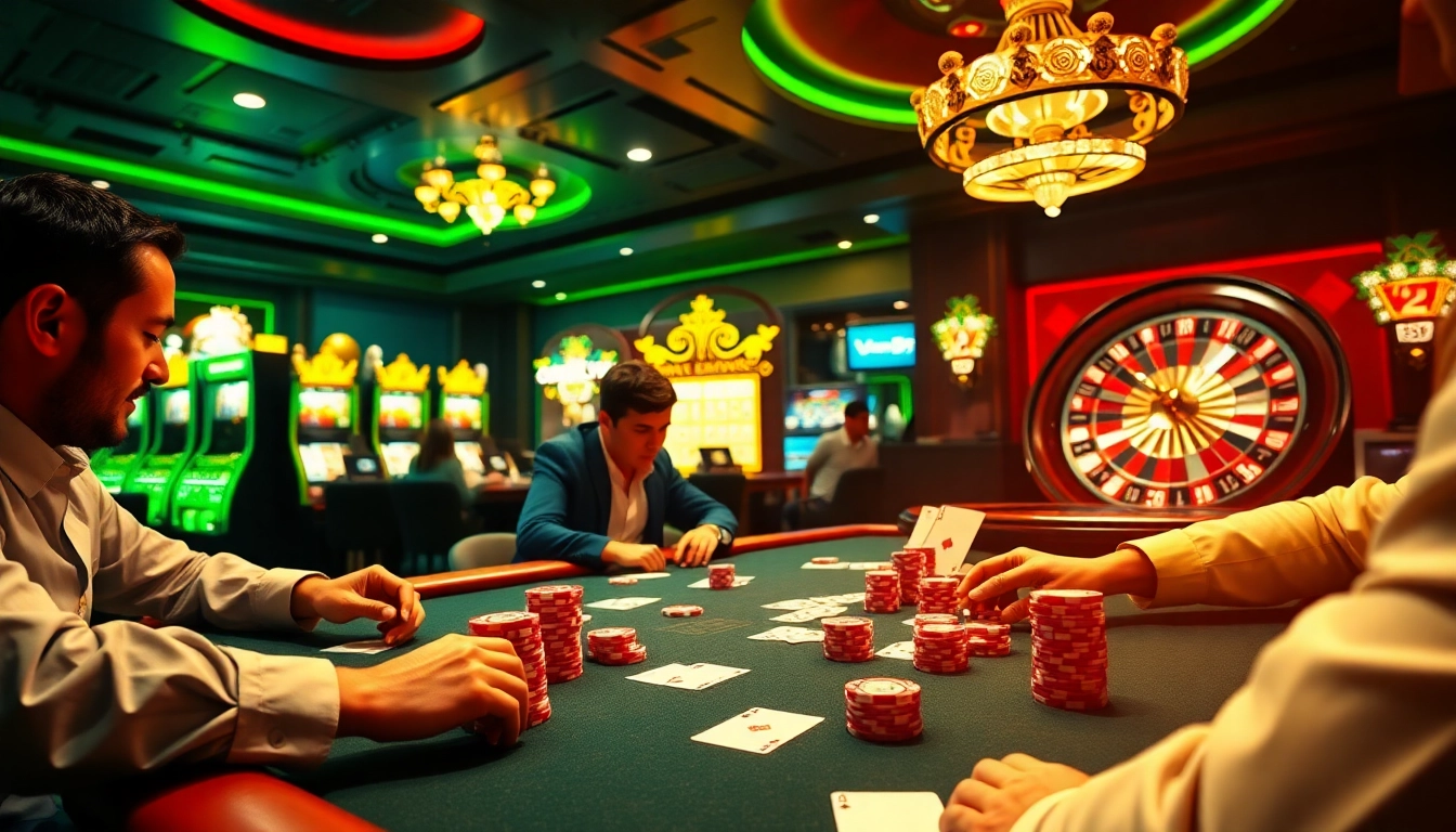 Engaging poker game scene at win55 with vibrant chips and intense focus.