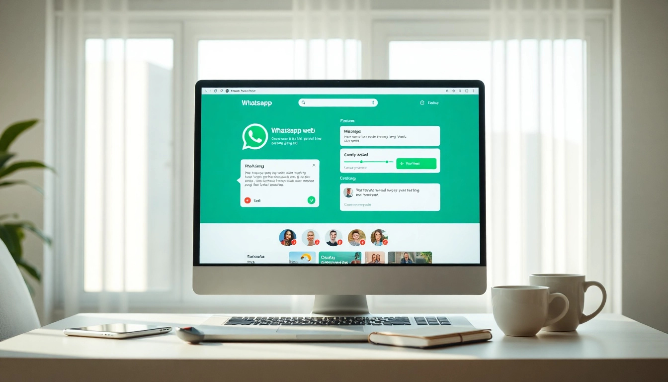 展示消息功能与用户友好设计的 WhatsApp Web 界面，突出 快连官网 集成。