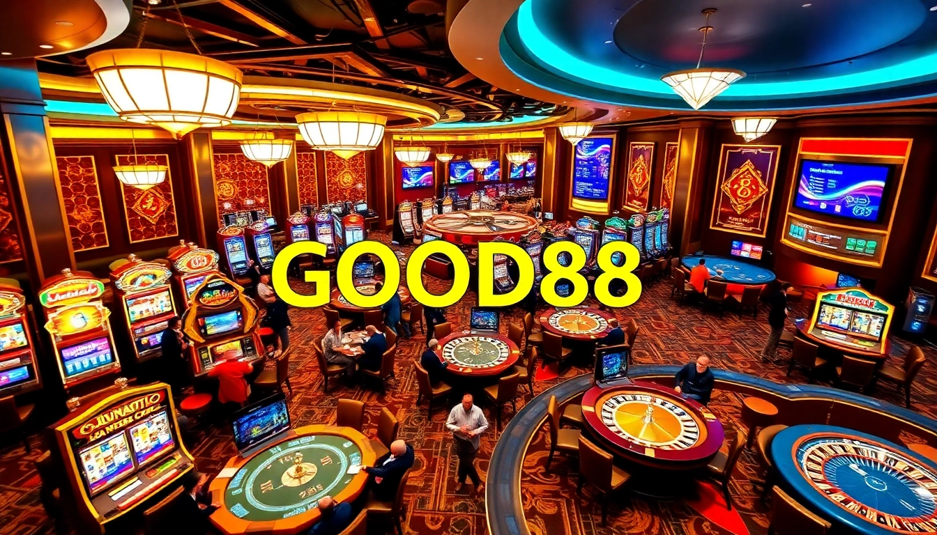 Experience the excitement of casino gaming at GOOD88 with vibrant tables and slot machines.