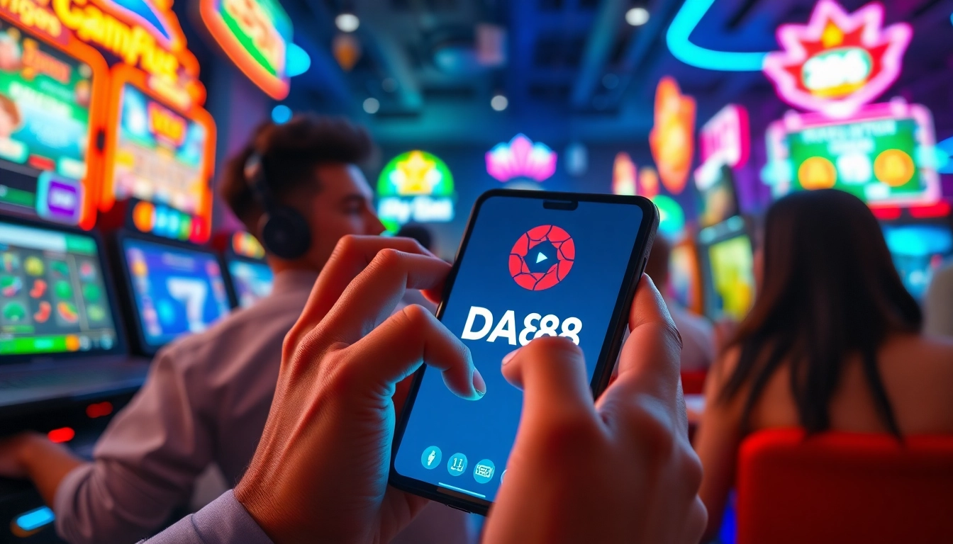 Engaging gaming scene showcasing players using the DA88 app for online betting and gaming experiences.