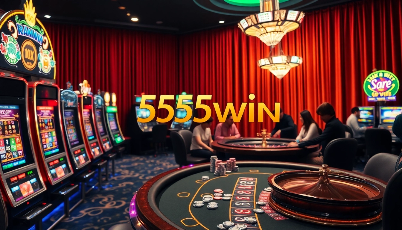 Experience the excitement of 555win with vibrant slots and poker action in a luxurious casino.