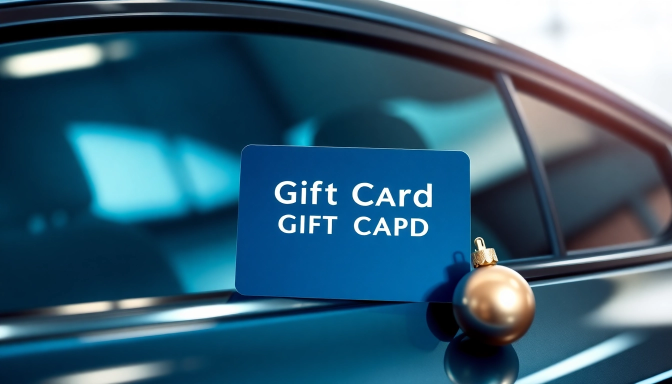 Showcasing a stylish window tint gift card next to a sleek car, highlighting its premium appeal.