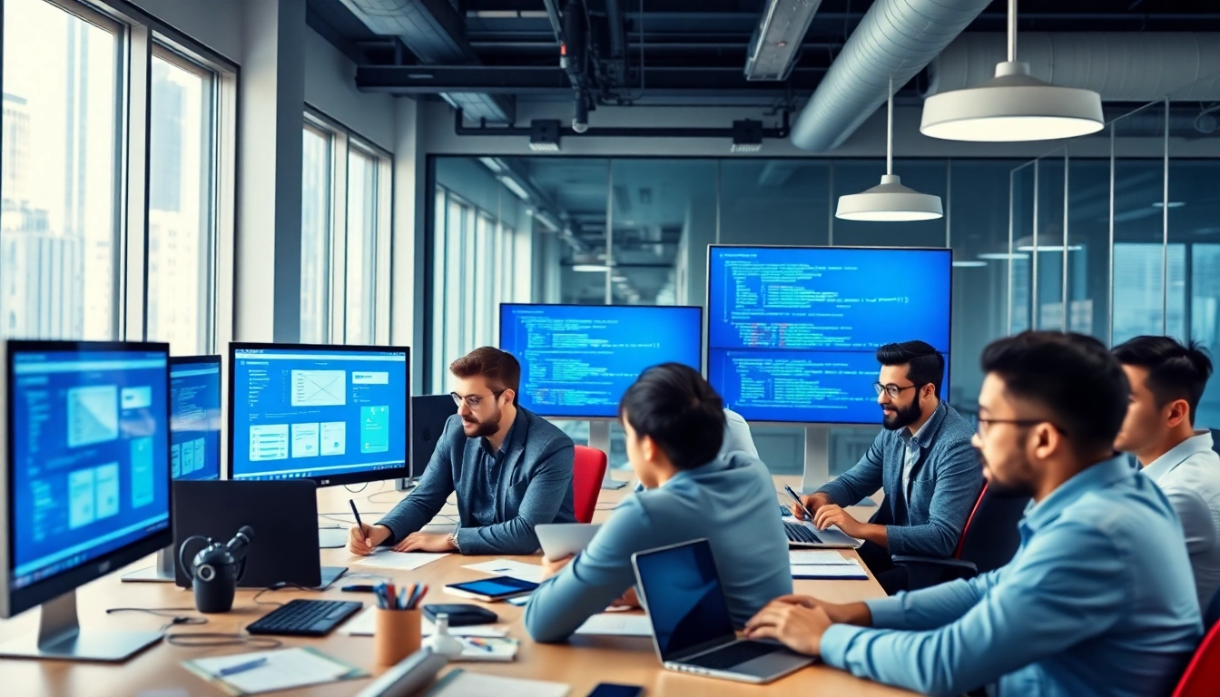 Mobile web development NYC team collaborating in a vibrant, modern workspace.