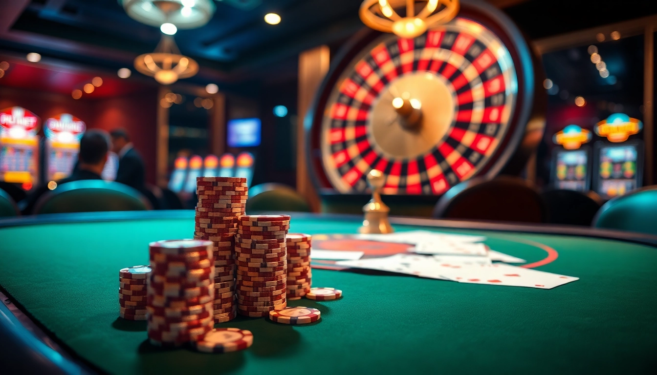 High-stakes poker scene showcasing luxurious elements of 8day casino gaming, reflecting excitement and strategy.